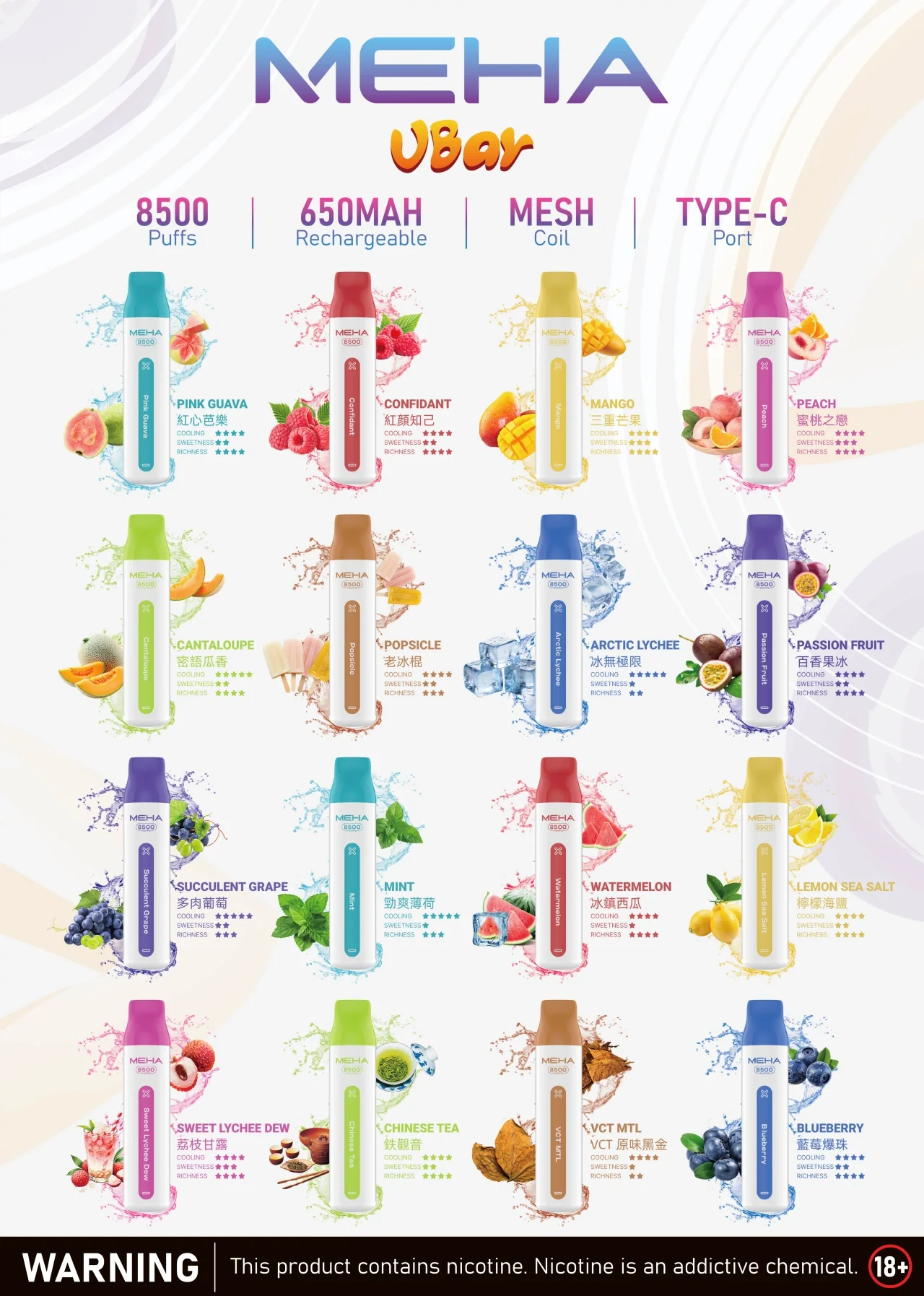 MEHA VBar魅嗨8500口小白條 大容量拋棄式 輕鬆上手 MEHA VBar魅嗨8500口